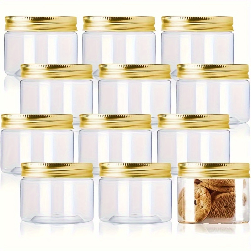 Image of 12pcs 6.8oz Mason Jar Style Plastic Containers With Gaskets - Leakproof & Reusable For Cosmetics, Seaweed Masks, Dried Fruits, Honey, Nuts - Kitchen In Golden/silvery