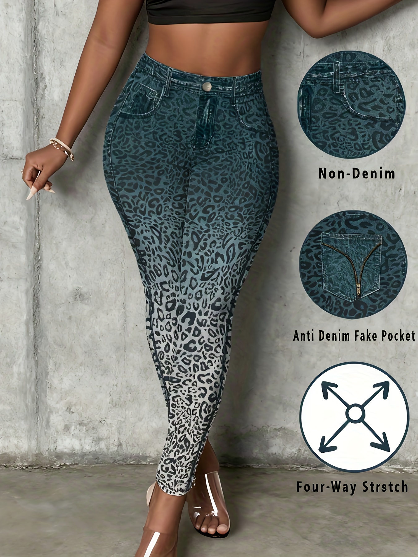 damernas fit leggings med denimliknande blå tvätt - Temu Sweden