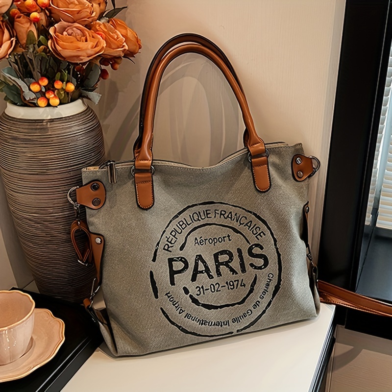 

Fashion Commuter Canvas Bag, Versatile Print Fashion Durable Shoulder Bag, Women's Portable Large Capacity Bag