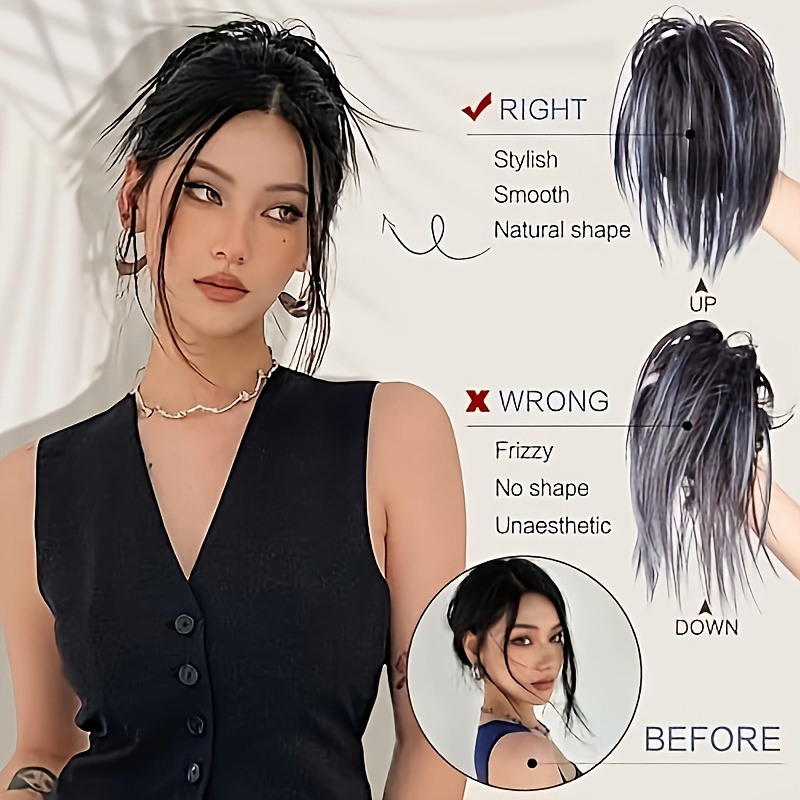 elegant messy bun hair clip for women 8 synthetic straight ponytail extension     with hairpin comb versatile heat resistant details 1