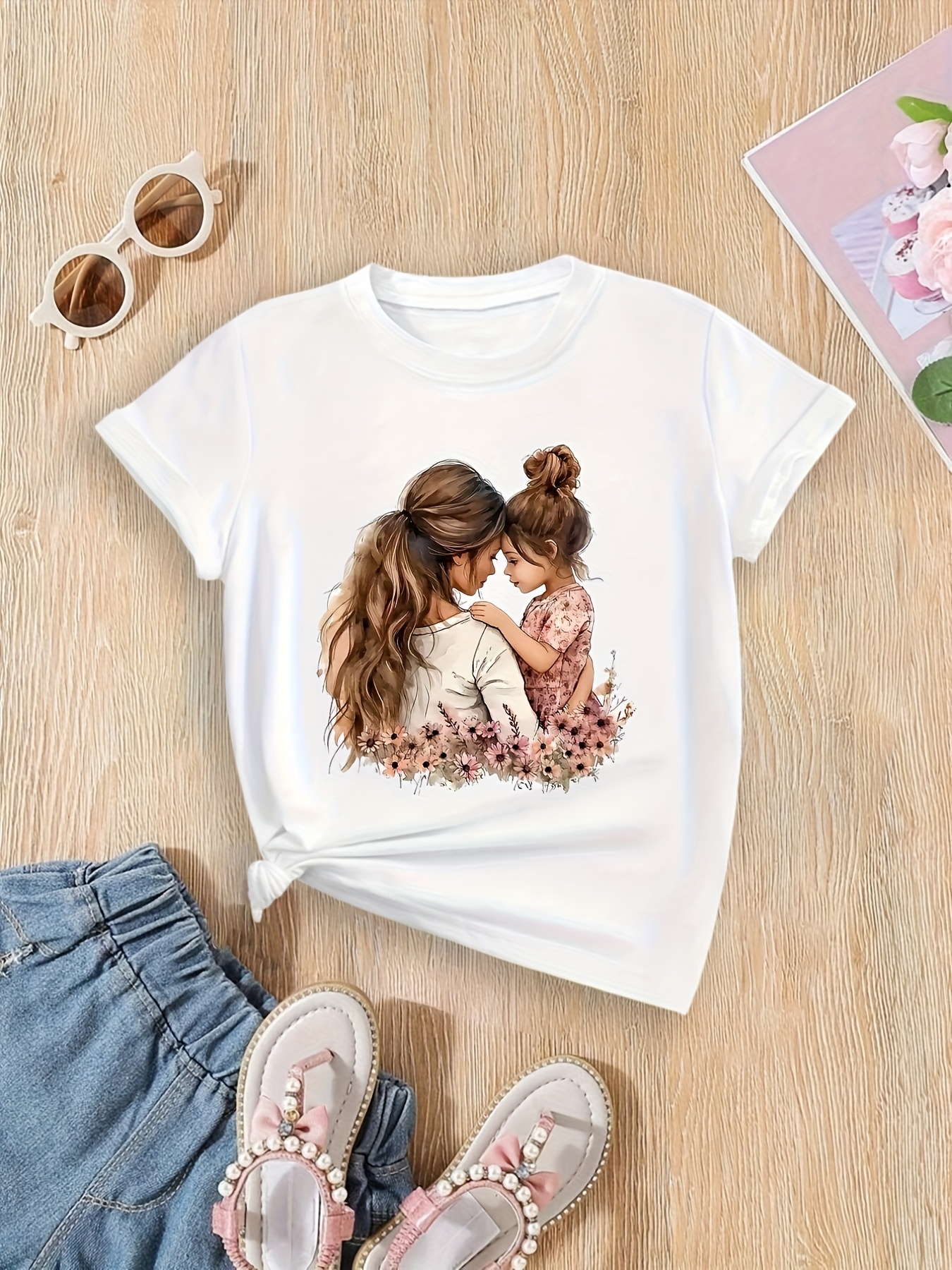 adorable mother daughter cartoon print t shirt soft Temu Canada