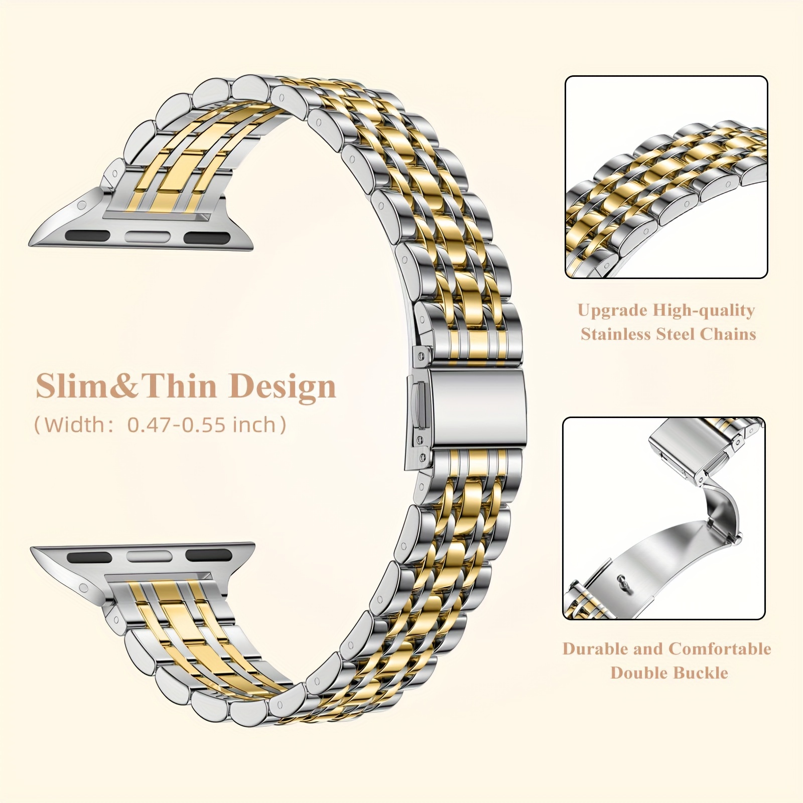 

Slim Stainless Compatible For Apple Watch 38mm 40mm 41mm 44mm 45mm 42mm 49mm For Women, Adjustable Metal Band Compatible With Iwatch 6 5 4 3 2 1 Se All Models