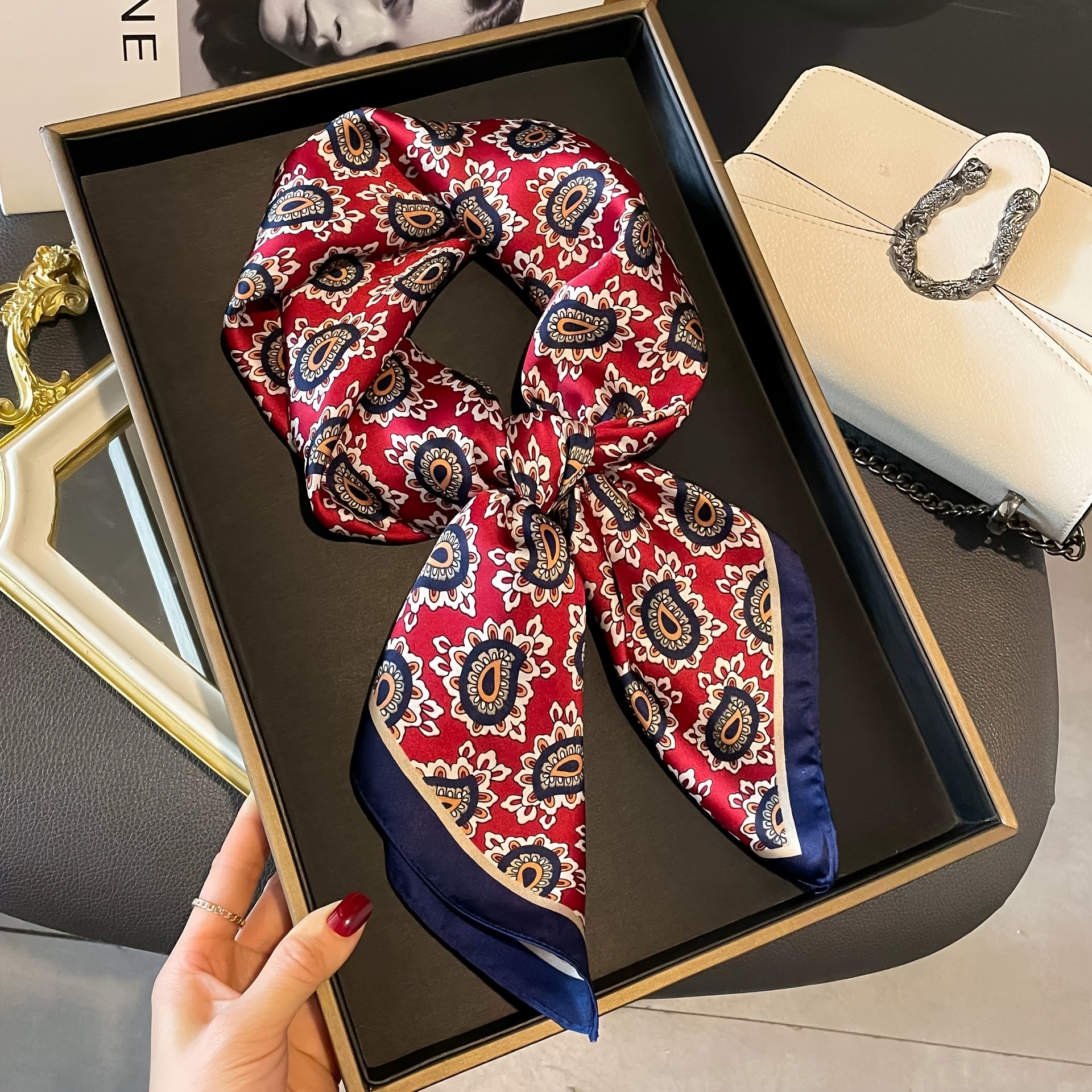Image of Elegant Women's Pistachio Scarf, Breathable Polyester Neck Scarf, 70.0cm Luxurious Fashion Headscarf, Style, Hand Wash Or , Suitable For Spring And Summer Outfits