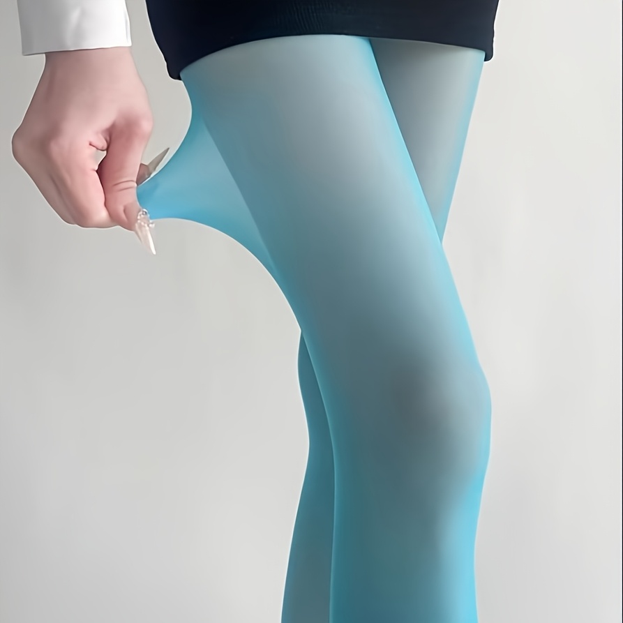 1 pair womens summer   blue tights high elastic micro compression leggings suitable for daily festive wear