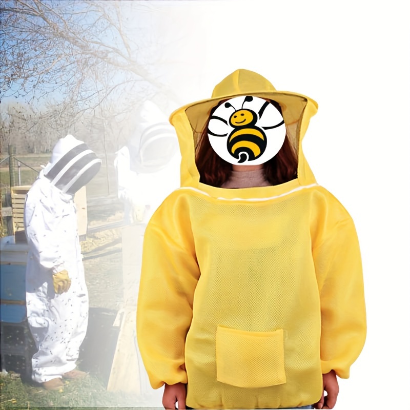 

1pc Beekeeping Jacket, 3d Space Cotton Half Body Bee Suit With Hood, Breathable Yellow Beekeeper Gear, 39.37 Inch Length, Protective Beekeeping