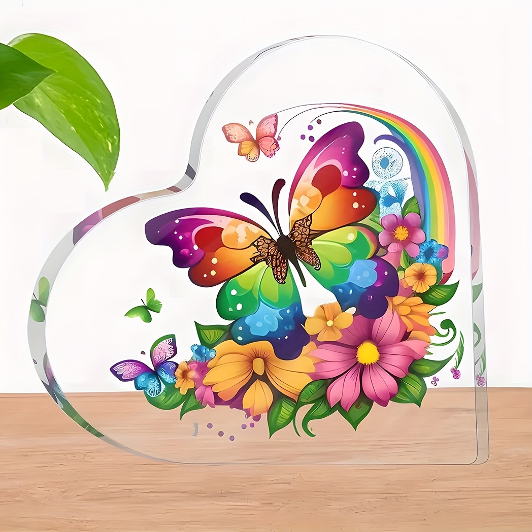 

1pc Plaque, Heart-shaped Acrylic Colorful Butterfly Plaque, Room Decor, Home Decor, Butterfly Decor, Desktop Decor, Excellent Gift For Friends Family, Valentine's Day New Year Easter Gift