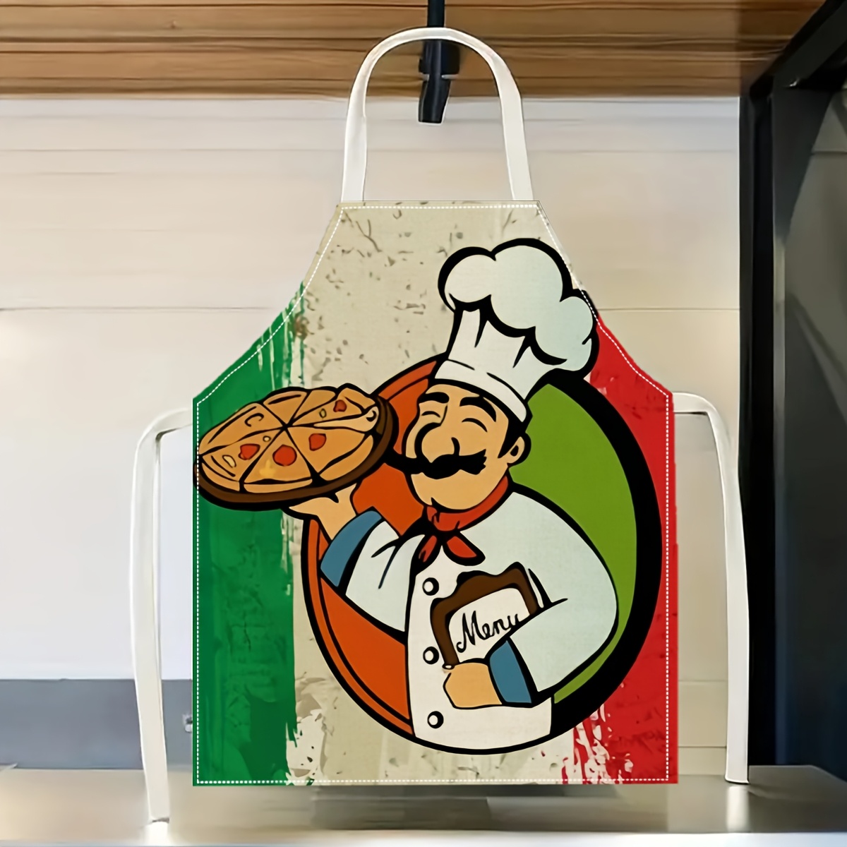 E-shop 1 Stück Schürze mit Pizzamuster, kreativer, lustiger, modischer Druck, Haushaltsreinigungs-Schürze, hohe Qualität, leicht zu reinigende Küchen-,