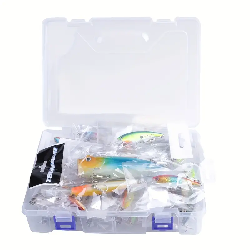 43pcs/box Fishing Lure Set, Mixed Sizes, Includes Minnow Popper Crankbait  With Hooks, For Saltwater And Freshwater Trout Bass Salmon Fishing
