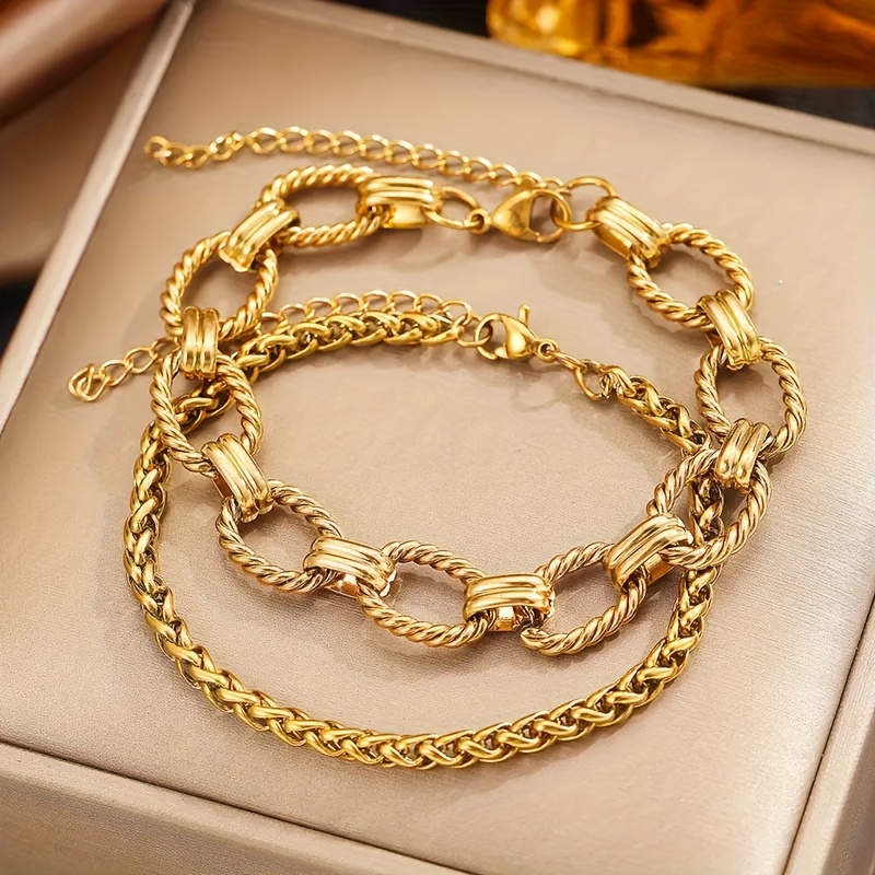 Image of 2pcs European And Popular Women'-layer Stacked Bracelet Set, Easy Design, Alloy, Long-, Suitable For Daily Wear, Holidays, And Vacations, Unisex Couple Bracelet