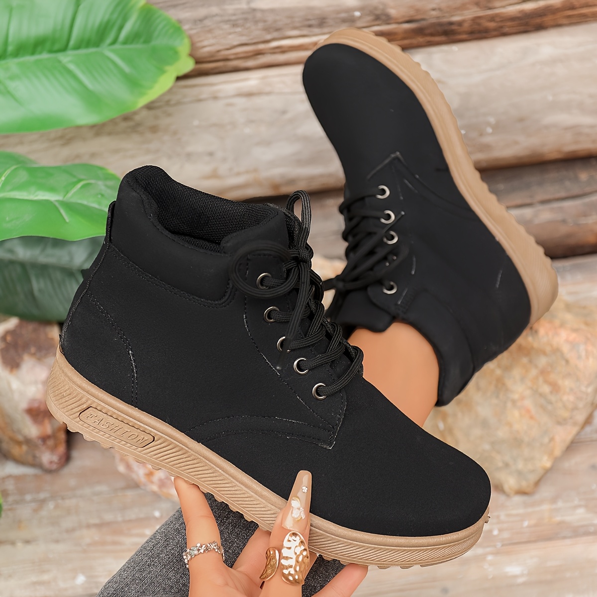 TEMU S AFTERSOUND Bottines à lacets pour femme avec semelle épaisse et bout rond - Bottes décontractées adaptées aux jeans, leggings, robes, semelle