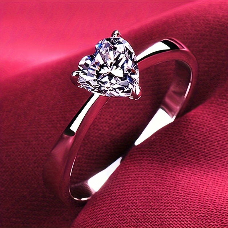 Homxi Anello Donna Fidanzamento Argento,4 Griffe con Rotondo Zirconia Cubica Rosso Argento Anello Rame Anello Donna Fidanzamento Misura 12(52mm