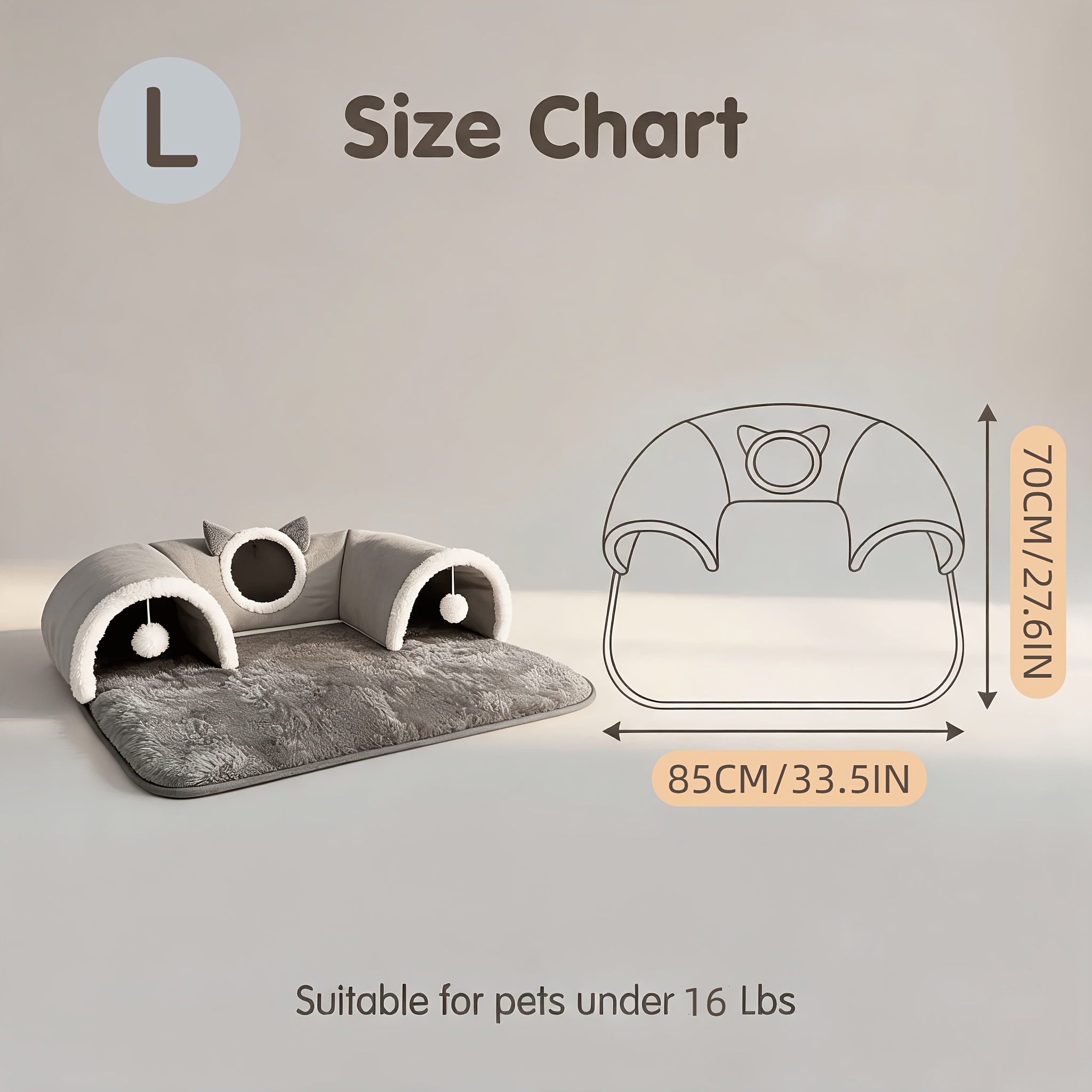 TEMU Cat Bed And Tunnel 2-in-1 Interactive Cat Nest Plush Cat Bed With Teaser Ball, Gray Cat Hideaway House, Removable And Washable Thick Pet Mat
