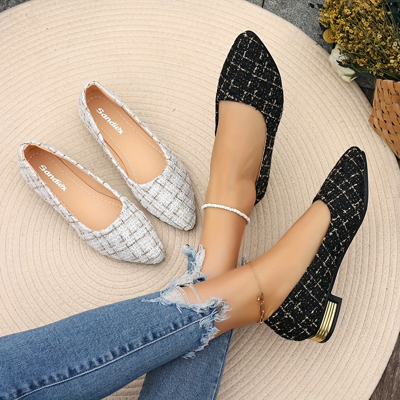 

Women's Plaid Pattern Chunky Low Heel Shoes, Elegant Point Toe Dress Shoes, Comfortable Slip On Shoes