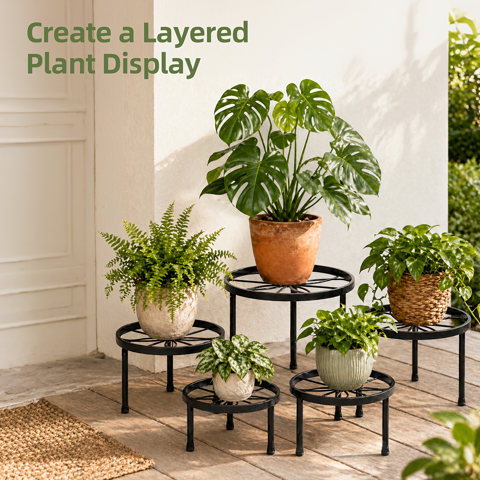 TEMU Bf Plant Stand Indoor Outdoor, Heavy Duty 5-tier Metal Plant Stands Shelf For Multiple Flowers Pots, Anti-rust Iron Pot Holder Display Rack For