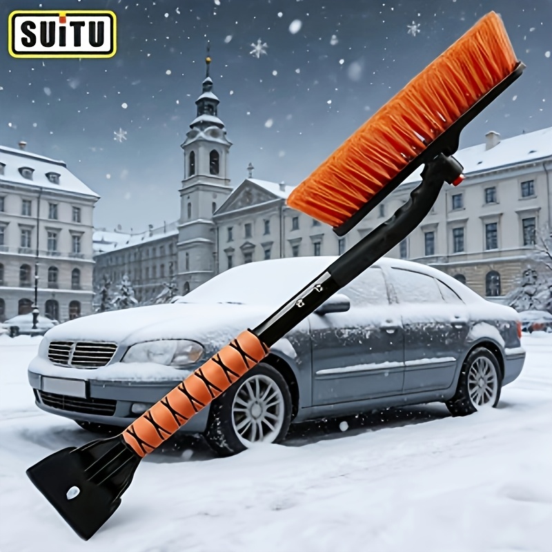 TEMU Pelle à neige de voiture amovible Suitu, grattoir à neige et à glace d'hiver pour auto avec poils multicouches, tête rotative et poignée en