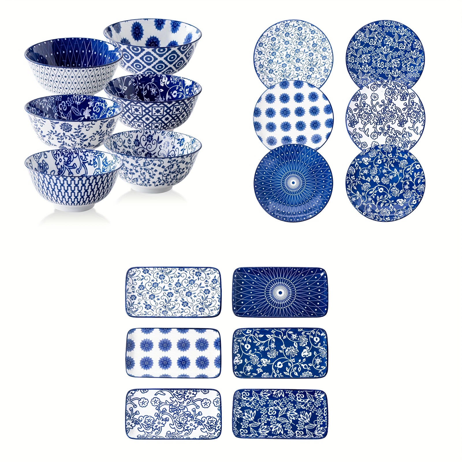 

18pcs, Cerkik Ceramic Tableware Set, Including 6pcs 24-ounce Cereal Bowls, 6pcs 8.3-inch Rectangular Plates, And 6pcs 8.5-inch Salad Plates, -resistant, Microwave, Oven, And Dishwasher Safe,