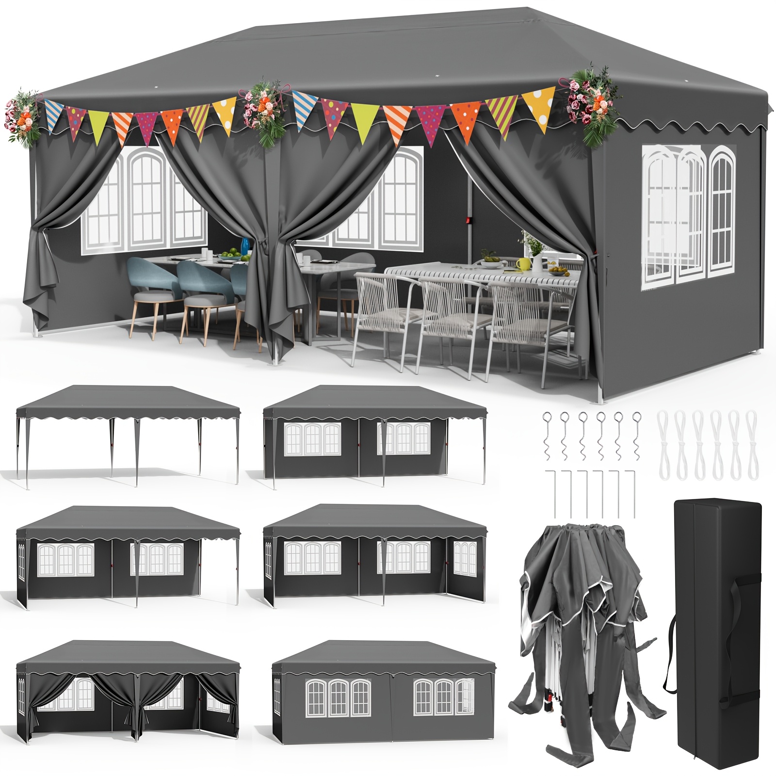 Gazebo 3x6 Stable, Folding 3x6, Garden Tent With Side Panels, Uv Protection 50+, Party Tent 420d Oxford, Garden Height Adjustable, For Weddings, Market