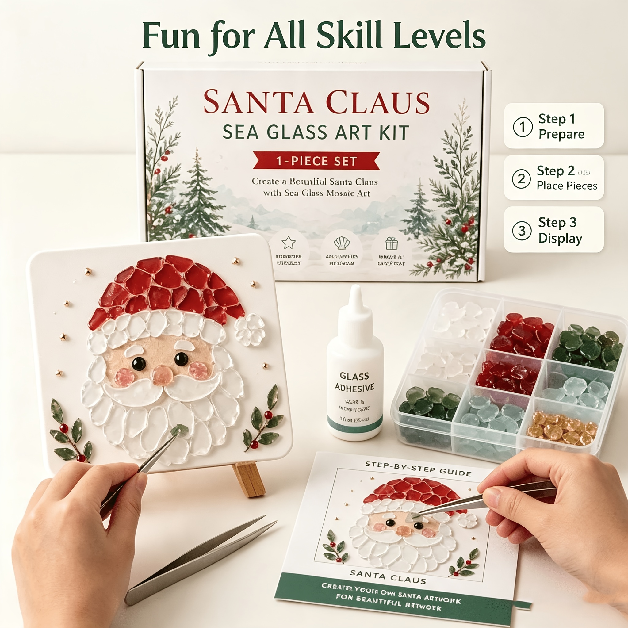 TEMU Nouveau kit créatif Père Noël en verre de mer à faire soi-même, mosaïque décorative en verre de mer de Noël, décoration de table de Noël idéale,