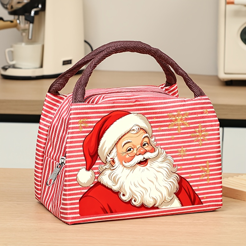 TEMU Vibrant Red And White Striped Santa Handbag, Ideal Creative Gift For Christmas Season, Suitable For Holiday , Short Trips, School Dorms, And