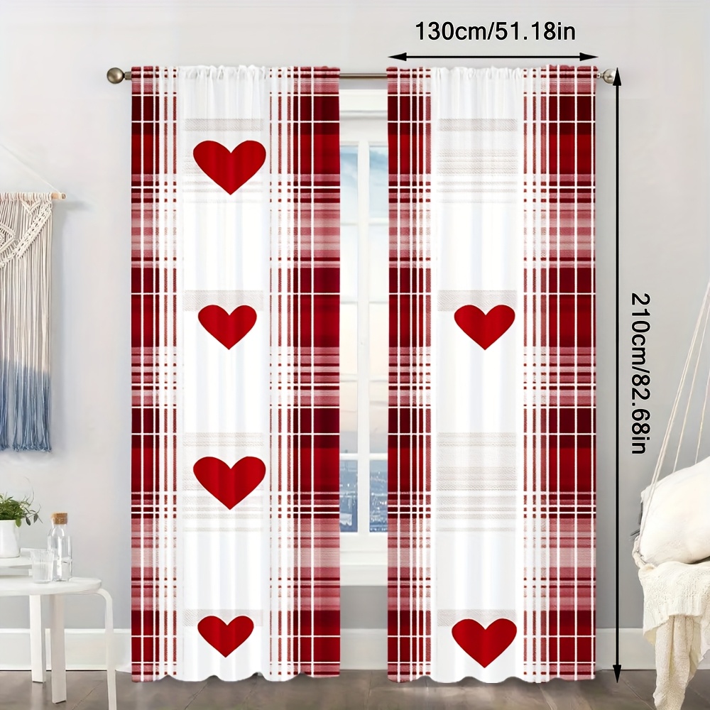 TEMU 2pcs, Modern Aesthetic Curtains 29.53in×65.35in, 41.34in×90.55in, 51.18in×82.68in Vintage Red Heart With , 100% Polyester, Perfect For