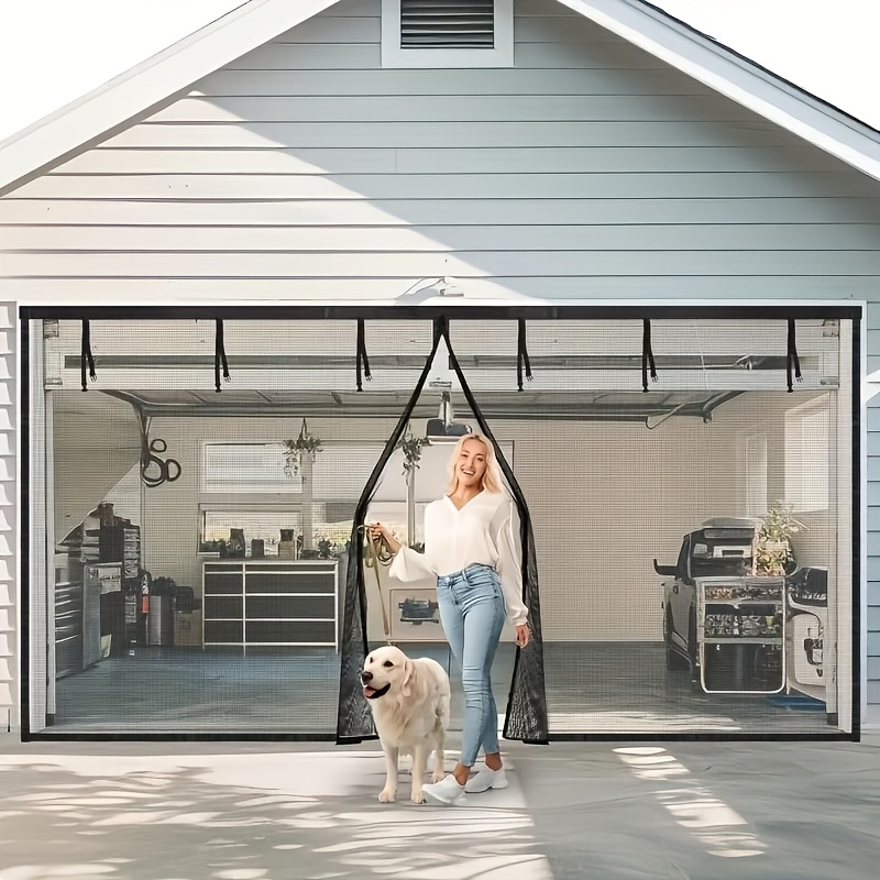 TEMU Garage Screen Doors For 2 Car Garage-16x8ft Durable Heavy Duty Magnetic Garage Door Screen Hands Free With 6 Roll Up Straps For Patio, Outdoor,