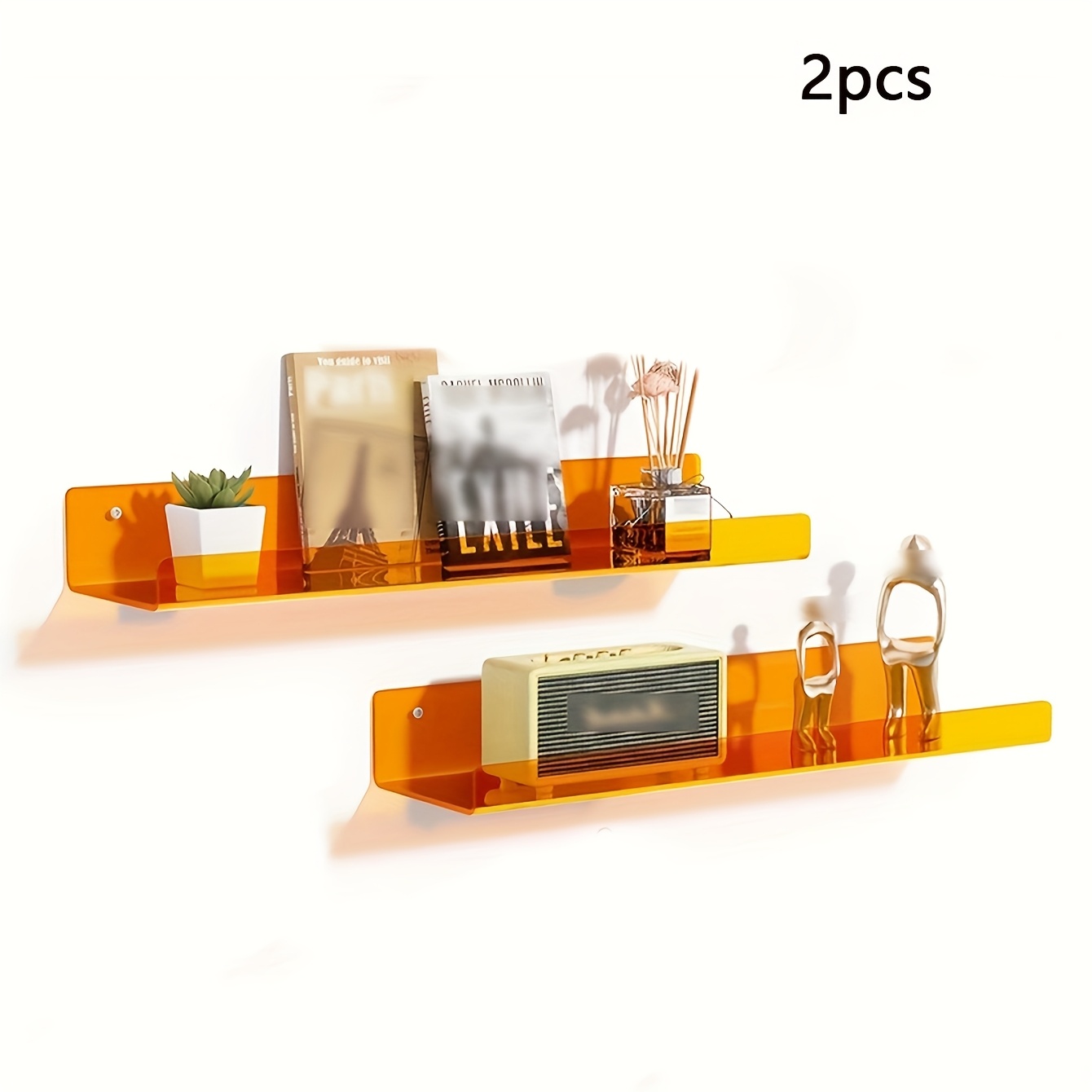 E-shop 2er-Set Asiatischer Stil Acryl-Schweberegale, Wandmontiertes Display-Rack für Bücher, Gewürze, Schallplatten - Bohrfreier