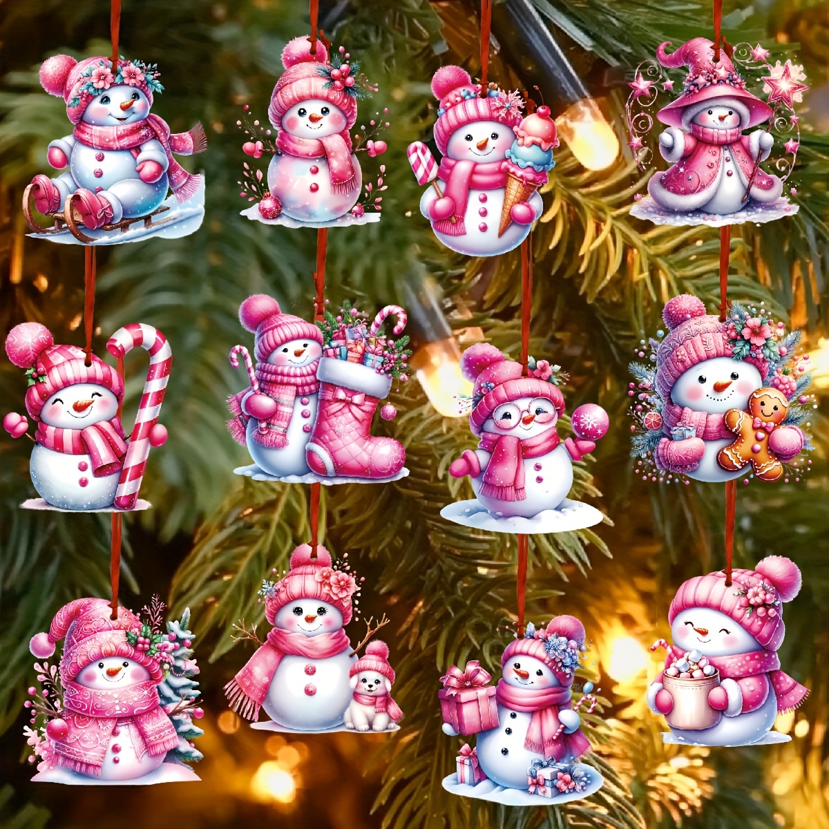 TEMU 24pcs Snowman Christmas Ornaments Set - Decorations, Favors With , Non-electric & Featherless