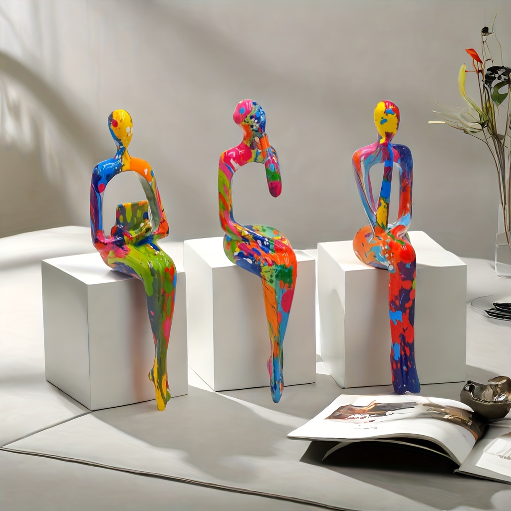 

Abstract Resin Figurines Set Of 3, Sculptures, Decorative Contemporary Statue Set For Home And Office Decor, Elegant Tabletop Display On Shelf, Cabinet Or Desk