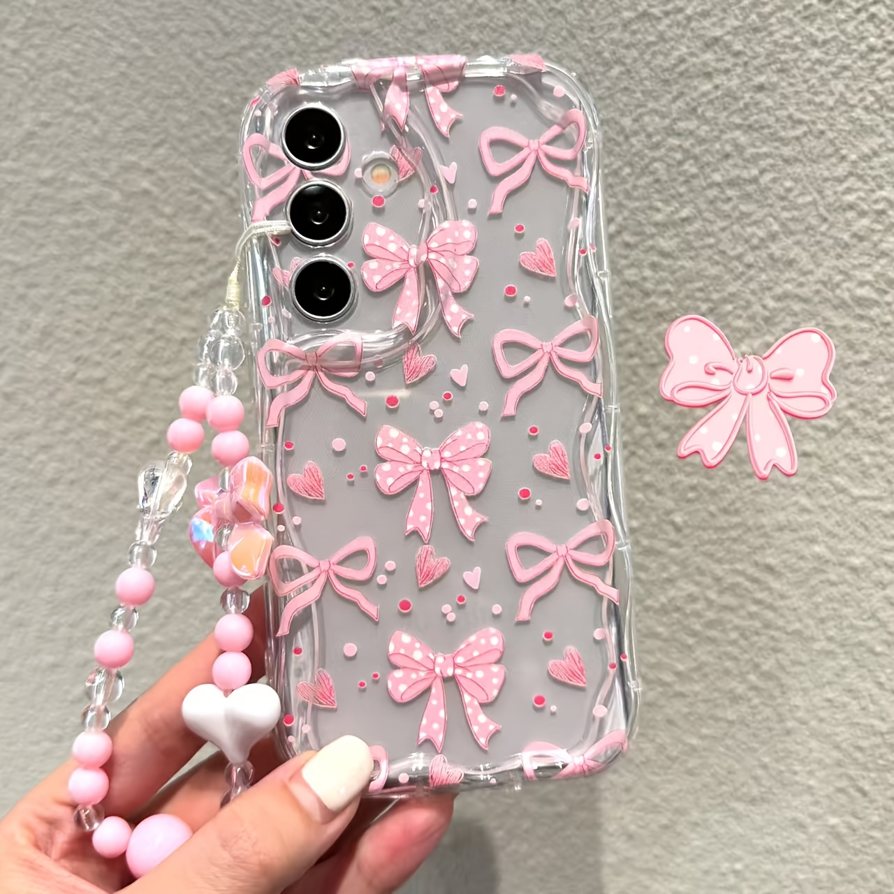 Phone Case: Translucent Pink Bow Polka Dot Heart Phone Case, Suitable for  Galaxy Samsung S25 Ultra, S24 FE, S24 Ultra/A26, Compatible with Samsung  A15/A35-5G/A17, Cream Pattern S24, Soft A54, ...