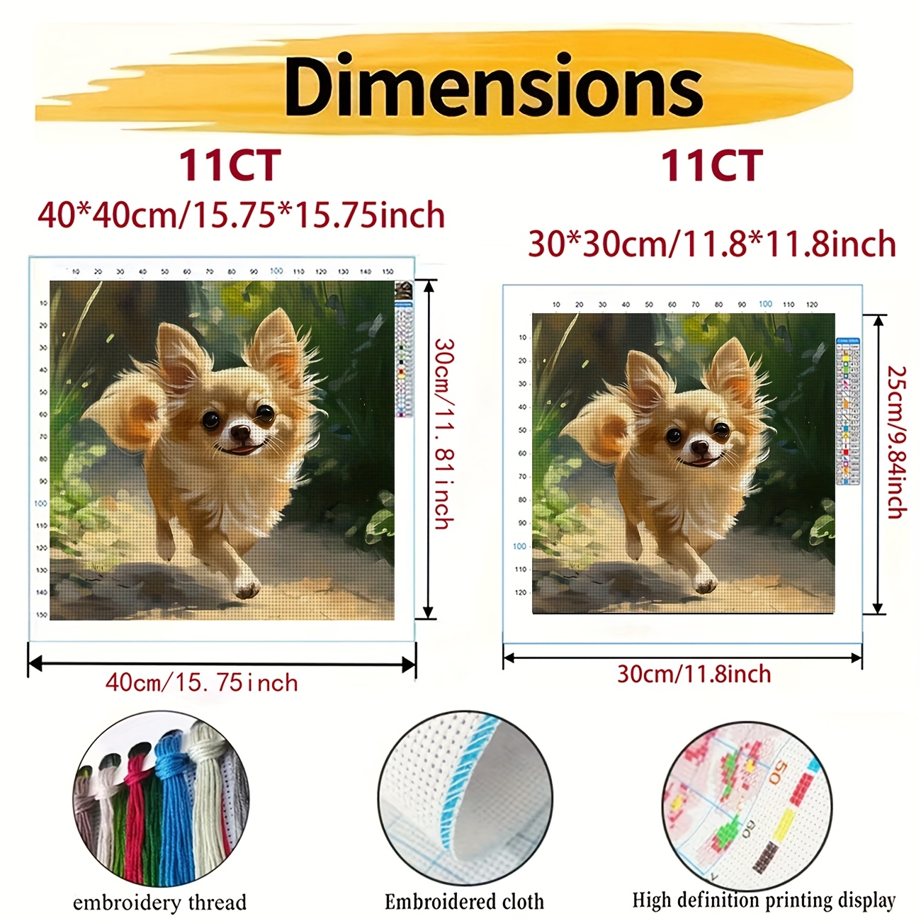 Relaxing DIY Cross Stitch Kit, "Running Chihuahua" Pattern