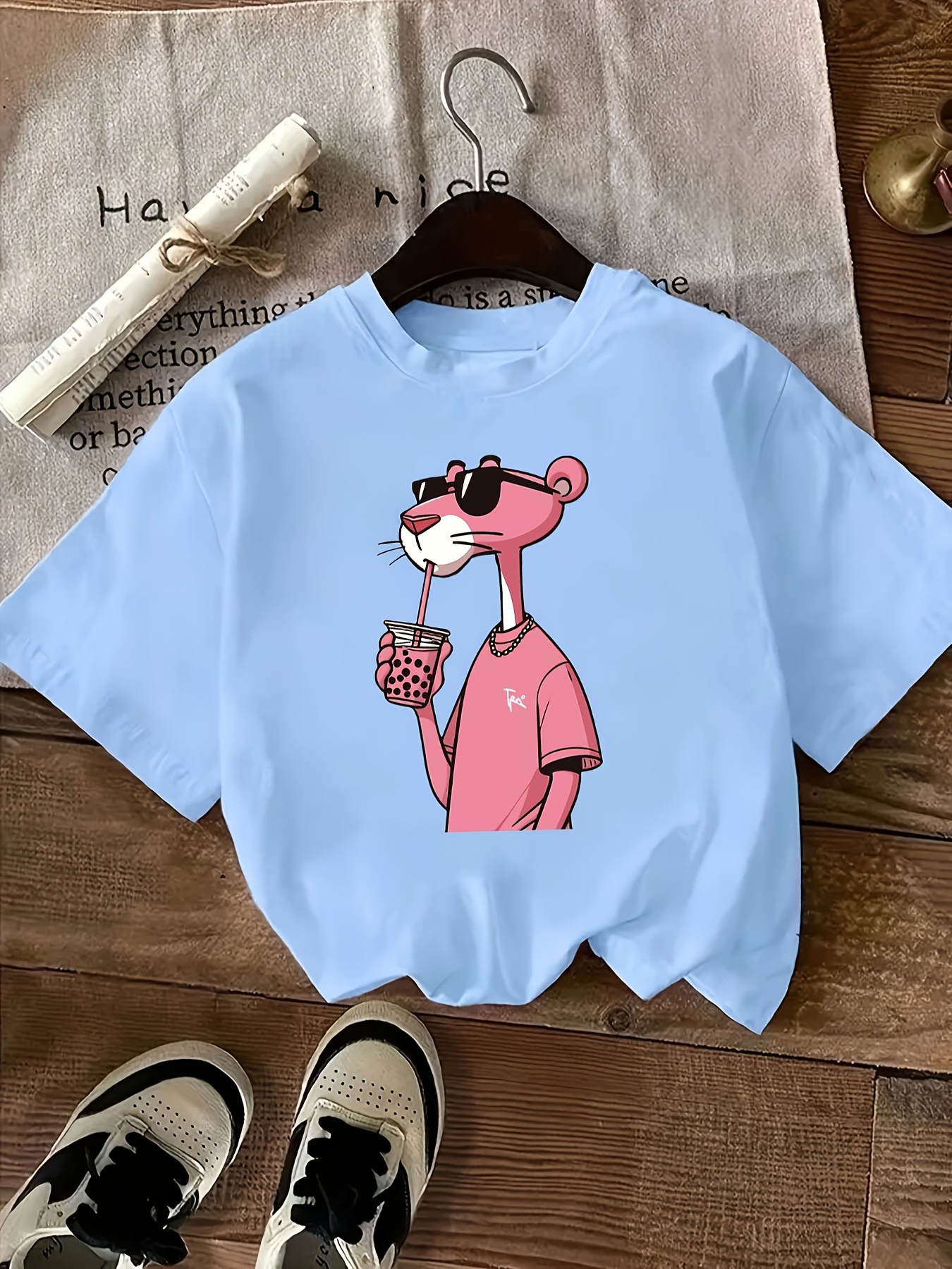 Women'S Casual Crew Neck T-Shirt with Cute Cartoon Print, Short Sleeve, Regular Length, Slight Stretch Fabric, Pink Tigger Design, Soft Polyester Material, Perfect for Casual Attir