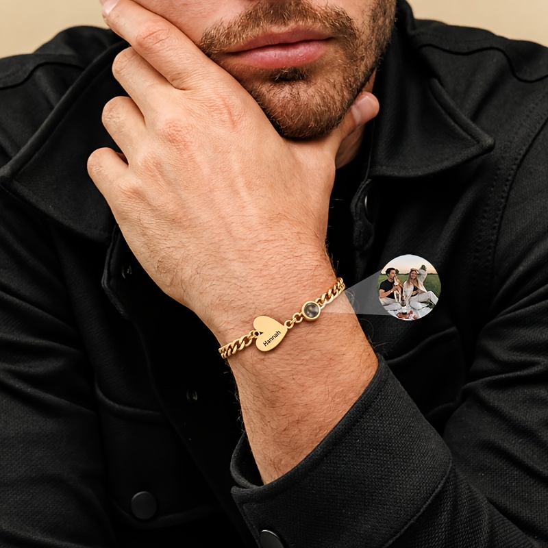 Custom Name Photo Bracelet, Personalized Engraved Gift