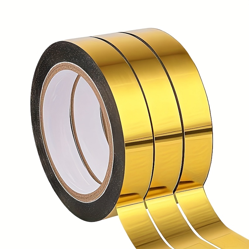 TEMU 3 Rolls Of Golden Metallic Tape - Self-adhesive, Suitable For Crafts, Gift Wrapping, And Decoration Elegant Polyester Tape With A Black Adhesive Design And Reflective Surface