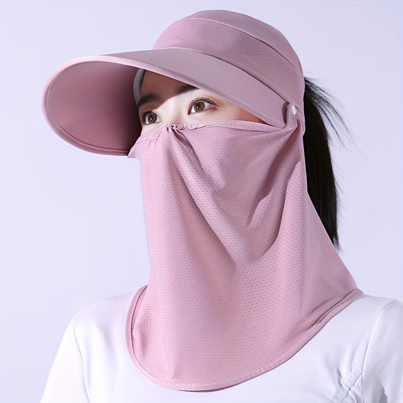 TEMU 【商品名】キャップバイザー レディース 帽子 + 日焼け防止対策 春夏秋 日よけ 農作業 フェイスカバー ネックカバー