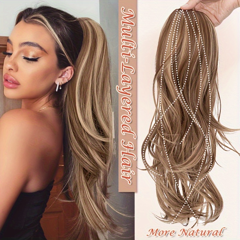 22inch 55cm drawstring ponytail extension multi layered hairpieces stand   pony tails long straight to curly hair extensions with mini clip wrap on ponytails pure highlight soft natural synthetic hairpiece for daily party halloween christmas details 7