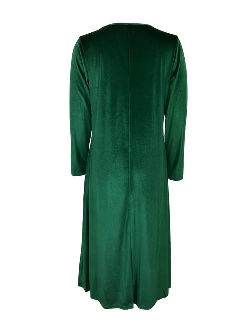 elegant plus size long sleeve velvet dress for women casual crew neck pockets comfortable stylish solid color thick fabric fall winter plus size dress