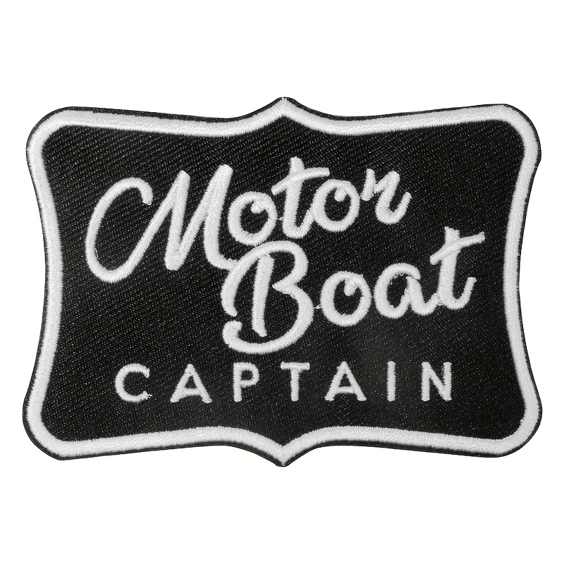 TEMU Un simple patch brodé avec "Capitaine de bateau à moteur" pour l'ajout de vêtements, doté d'un adhésif thermofusible