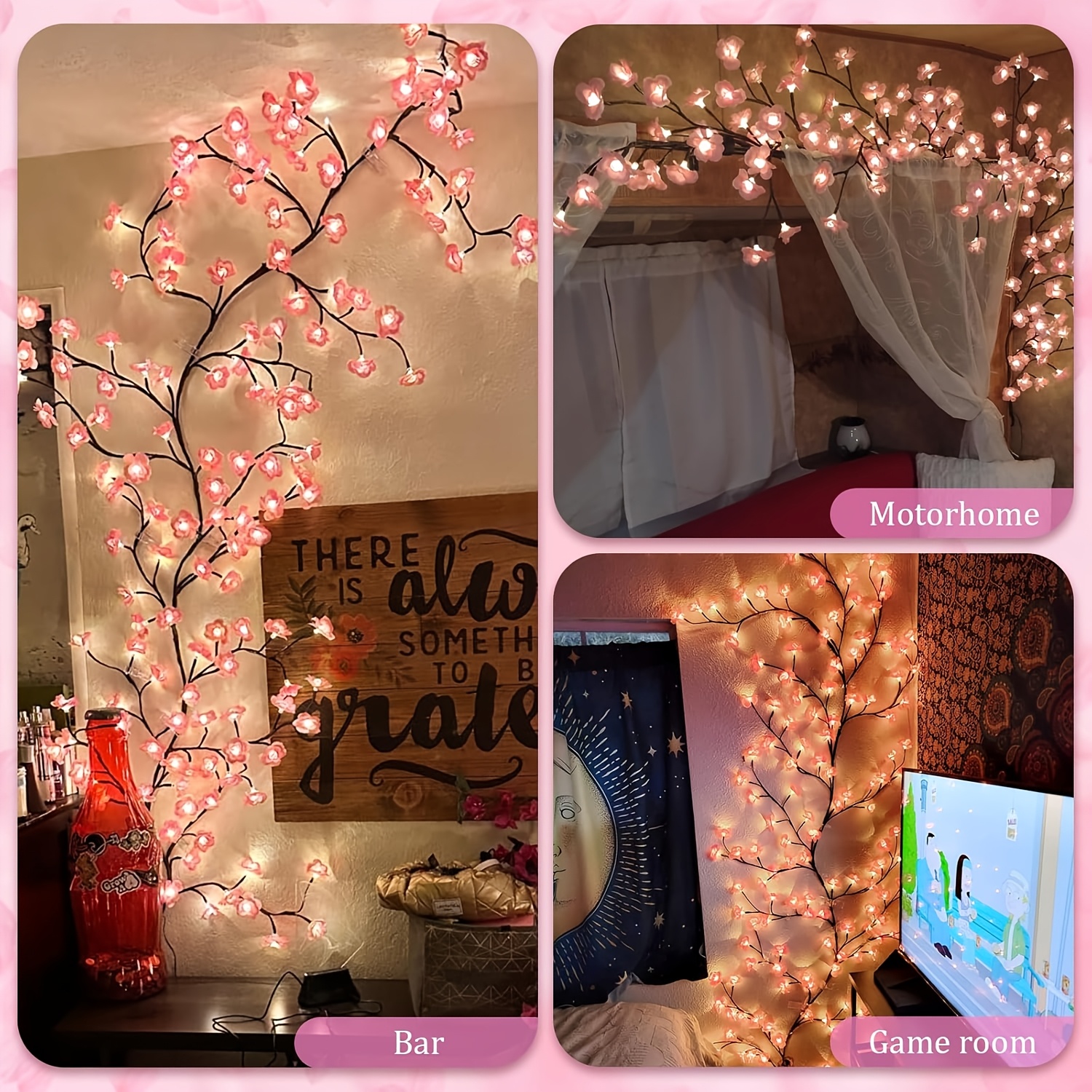 Indoor String Lights 96/144LED Cherry Blossom Willow Vine Branch Decorative Wreath, USB Power Supply, 8 Lighting Modes, Festive Party Decoration for New Year's Day, Valentine's Day, Easter, Thanksgiving, Etc., A Gift for Mom