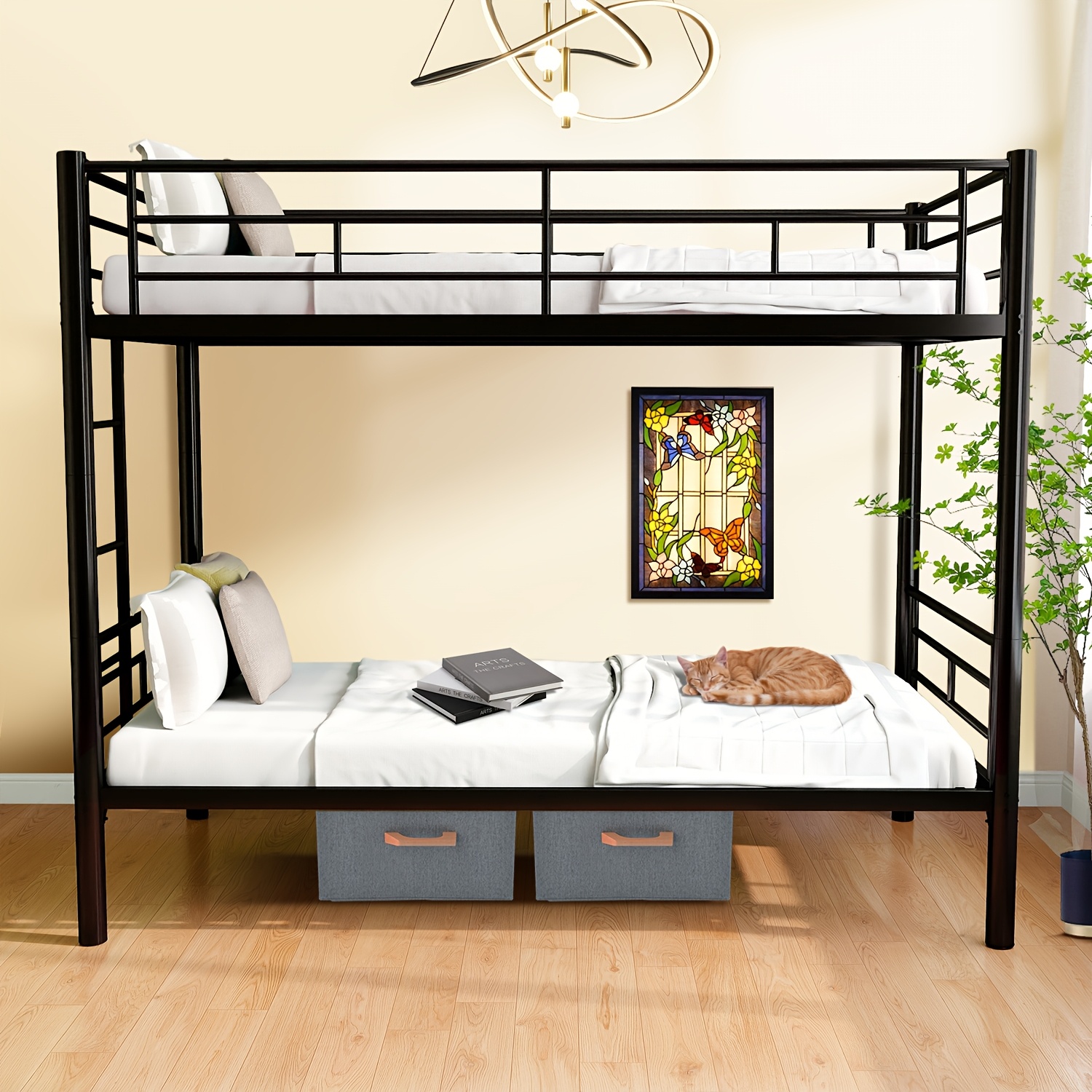 

77" L Metal Bunk Bed Twin Over Twin Bunk Bed With Ladder & , Split Bunkbeds Bed Frame With Bottom Storage Space For Teens Adults Dorm Bedroom , Black