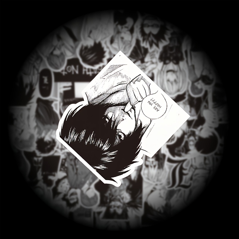 TEMU 65pcs D-e-a-t-h Note Black And White Anime Graffiti Stickers, , Suitable For Suitcases, Skateboards, Guitars, Bicycles, Helmets, Refrigerators,