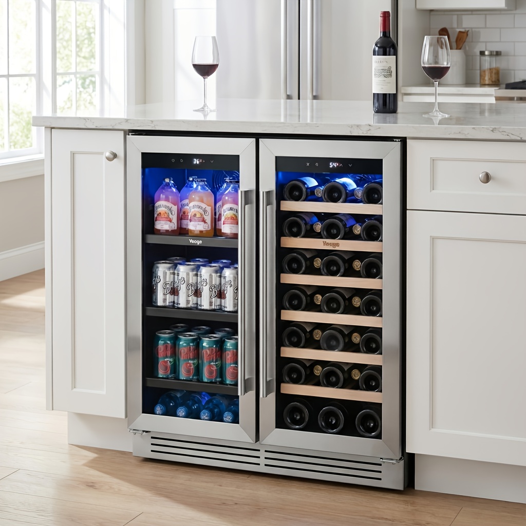 wine and beverage refrigerator 30 inch   wine beverage cooler 33 bottles 80 cans freestanding built in glass door with   blue led display 36 72 f double door wine refrigerator ideal for bar   Product details 2