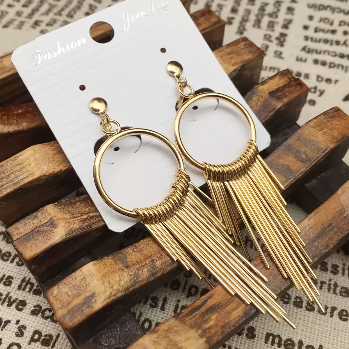 Geometric Exaggerated Patchwork Tassel Ear Clip, No Piercing