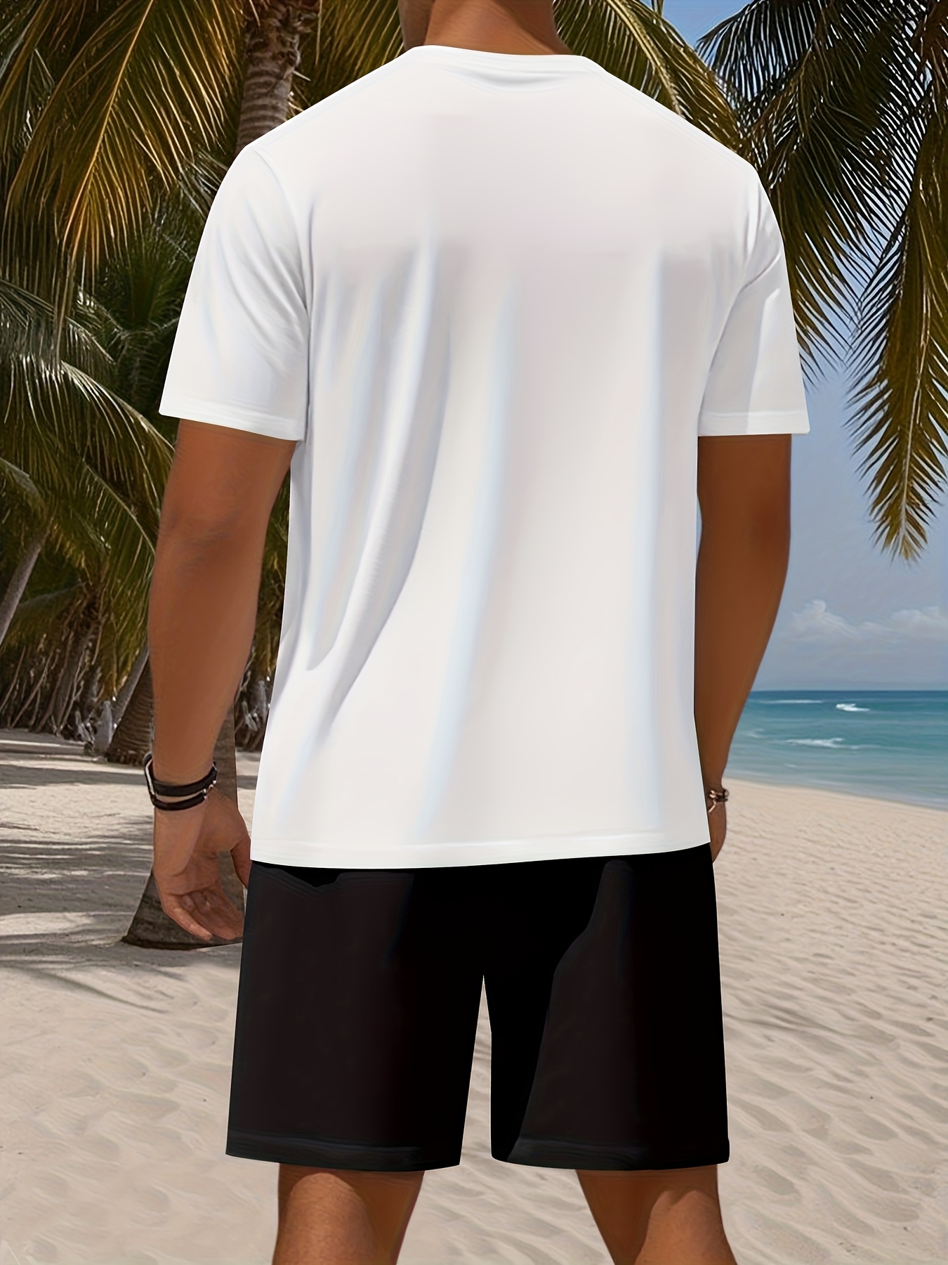 Men's Set, Solid Color Crew Neck Knit T-Shirt with Drawstring Cotton Shorts, Slightly Stretchy Fabric, Comfortable and Breathable, Perfect for Spring/Summer Outdoor Leisure and Sports, Keeps You Light and Carefree