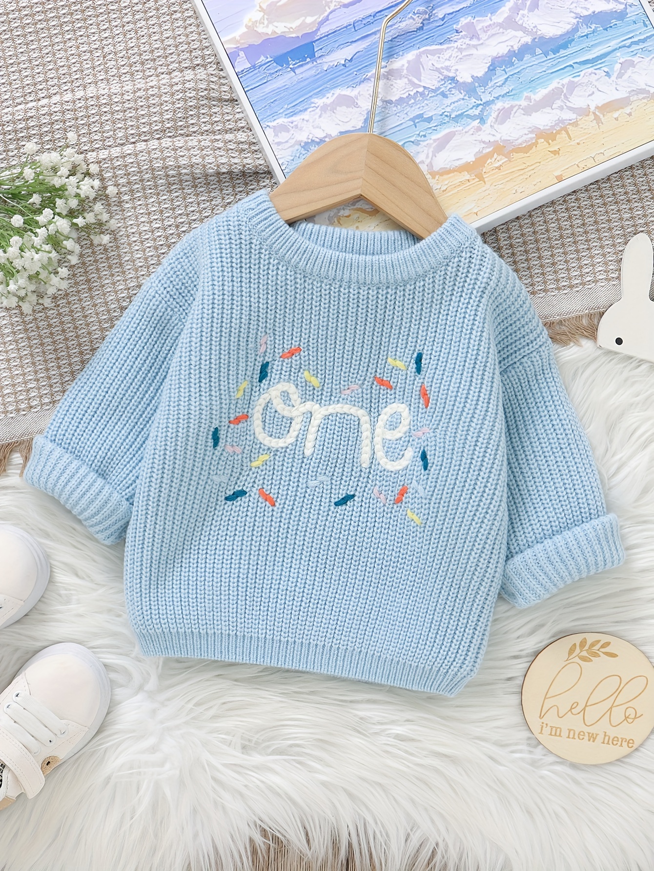 embroidered one knit sweater baby boys Temu Portugal