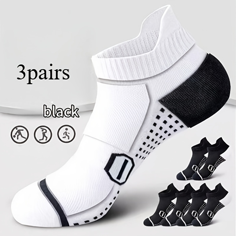 TEMU 3 Pairs Men's Professional Moisture-wicking Athletic Socks, Anti-odor Short Socks, Random Colors, Elastic Ribbed Top, Arch Support, Breathable