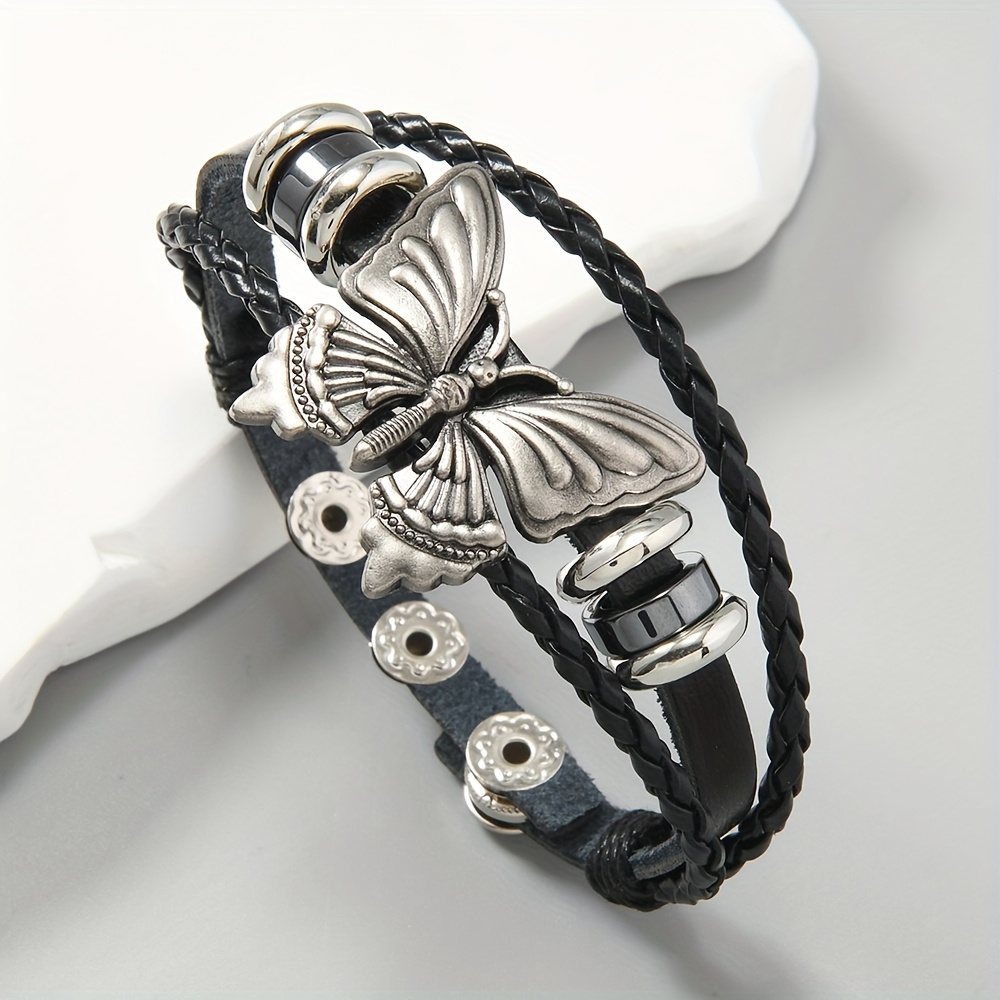 TEMU 1 Pulsera Vintage Ajustable de PU Trenzada con para Mujer, Accesorio Elegante y Moderno para Uso Diario