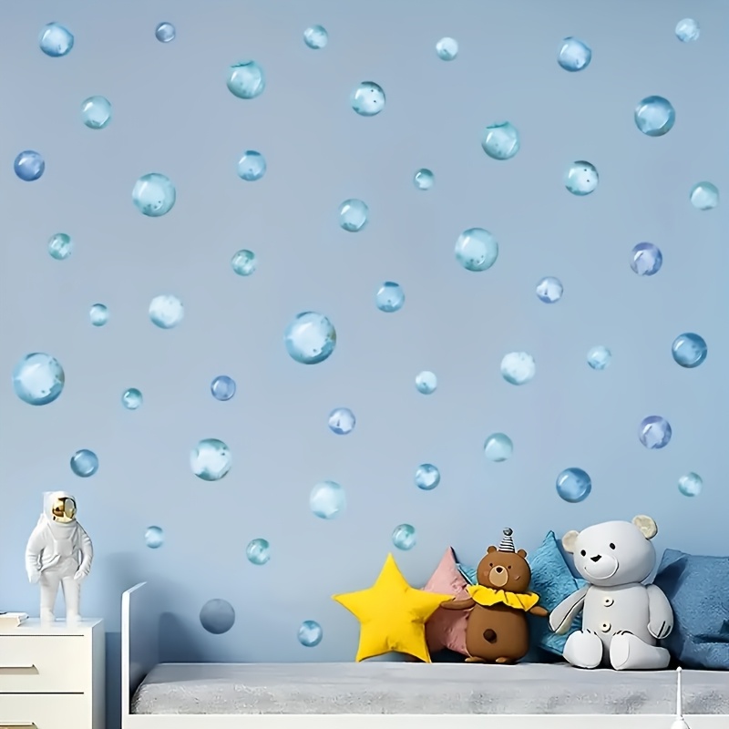 4pcs Ocean Blue Bubble Pattern Stickers, Suitable For Bathroom And Home Decoration Stickers, , Bathroom Wall Decorative Sticker