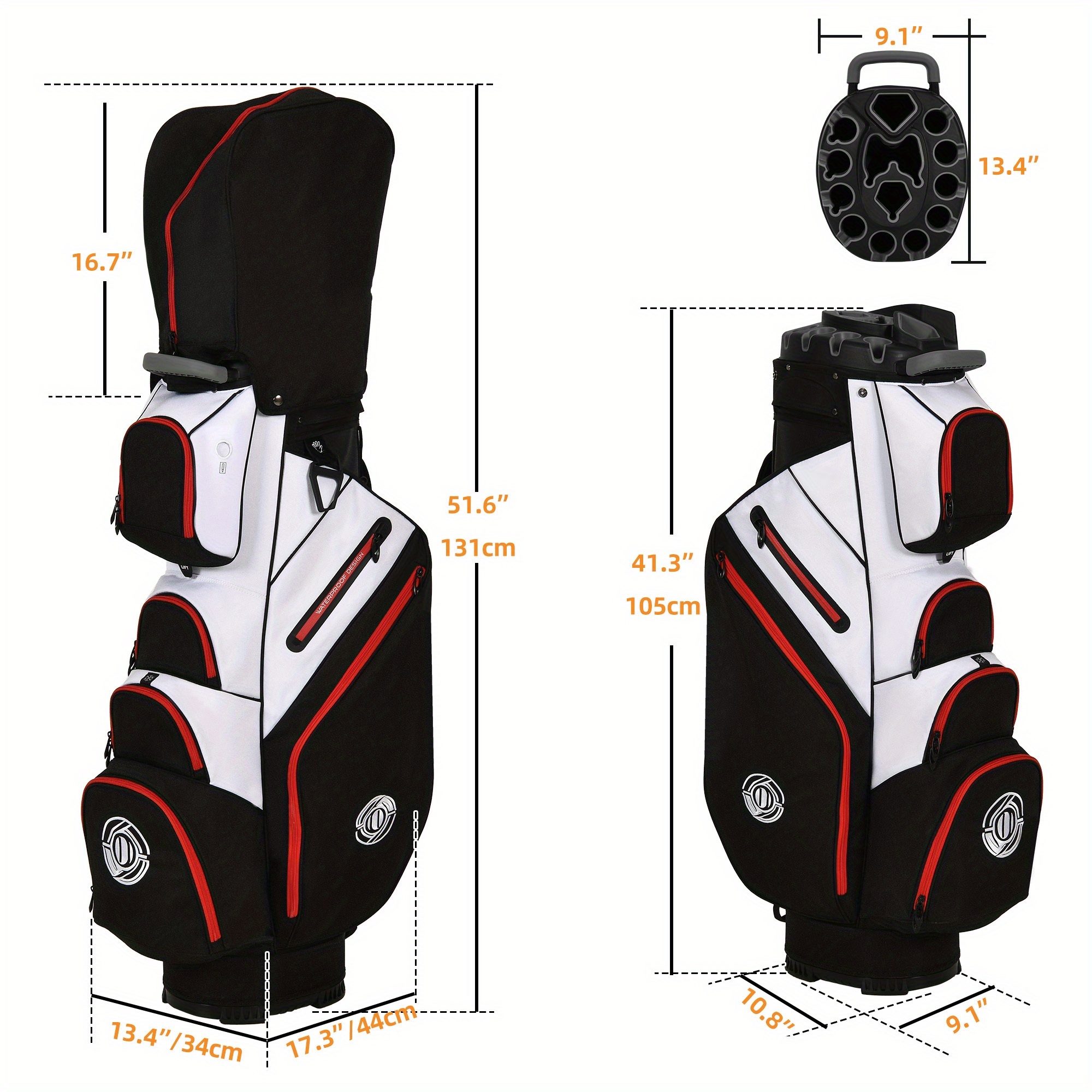 TEMU 14-way Professional Golf Cart Bag With Full-length Dividers To Protect Clubs, Unisex Ergonomic Shoulder Straps, Multiple Zippered Pockets, And A Rain Cover.