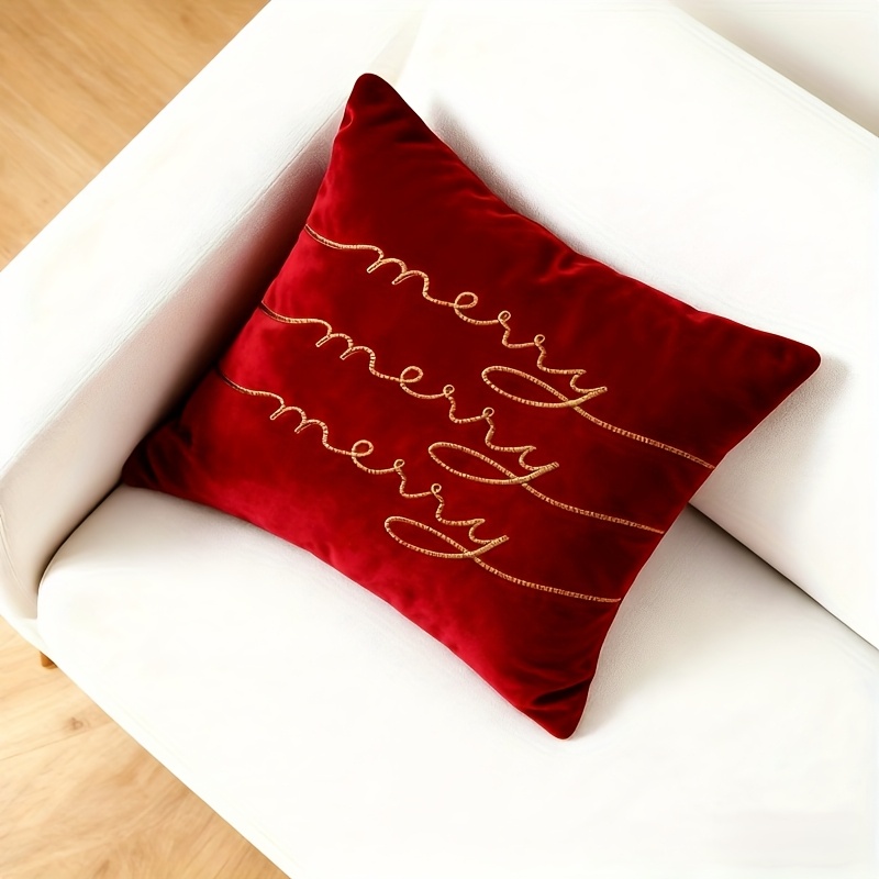 Christmas Throw Pillow Covers With Metallic Embroidered Letters, Machine Washable With Zipper Closure, For Living Room Couch Bedroom Decor, Gift For Family