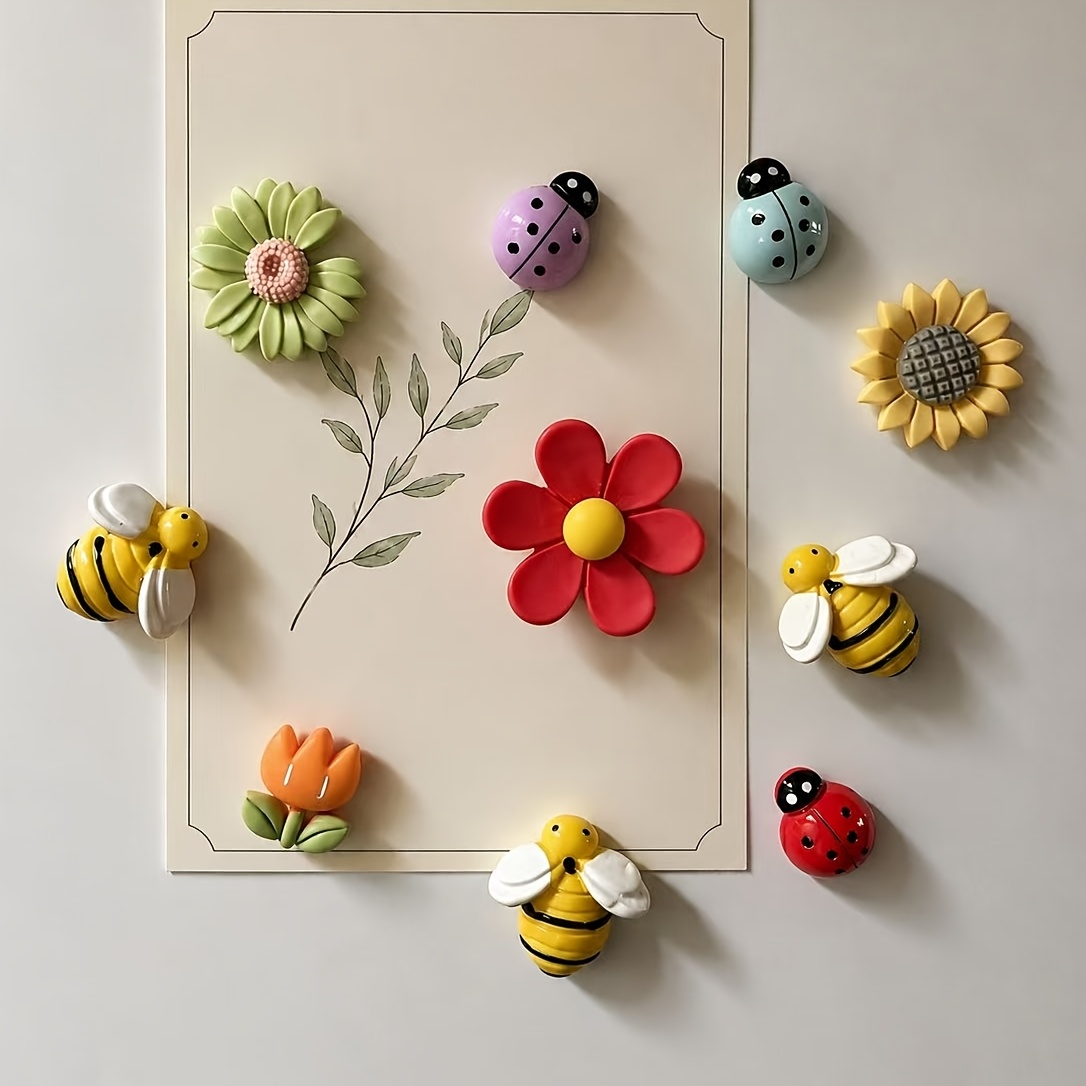 Image of 10pcs Cute Cartoon Resin Magnets - Kawaii Refrigerator & Whiteboard Magnets For Kitchen, Office Decor - Ideal Christmas & Halloween Gift, Magnetic Decor | Whimsical Design | Colorful Flowers